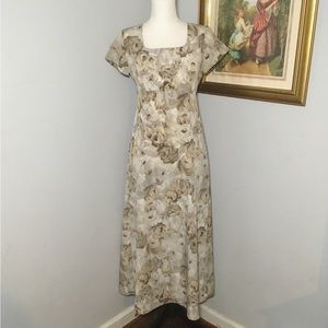 Vintage 90s Byer Too Beige Floral Square Neck Short Sleeve Maxi Dress 3